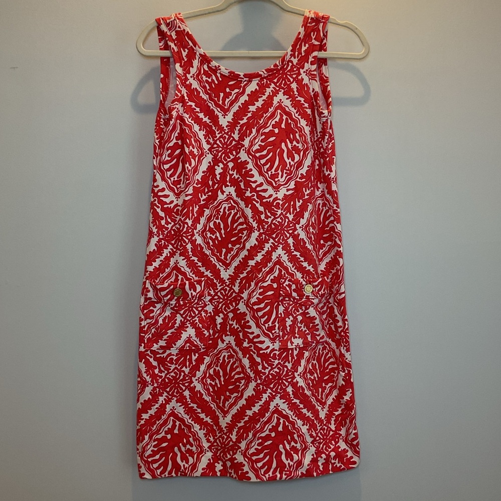 Lilly Pulitzer Red‎ White Coral Print Sleeveless Shift Dress XS